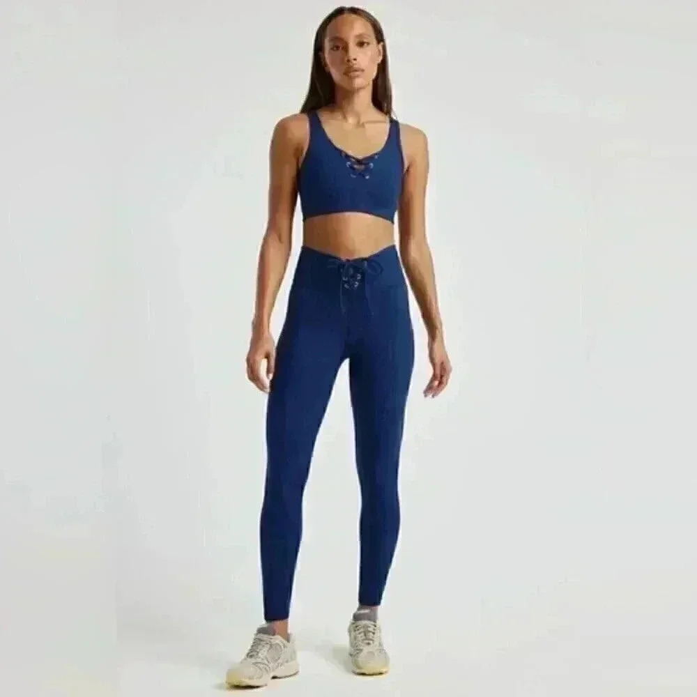 Year of Ours Navy Ribbed Football Leggings - Large